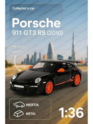 Image of 1:36 Porschee GT3 RS 2010 Alloy Sports Car Model - Diecast Metal Pull Back Toy with Openable Doors, Inertia Action, Collectible Car for Kids & Adults-Black