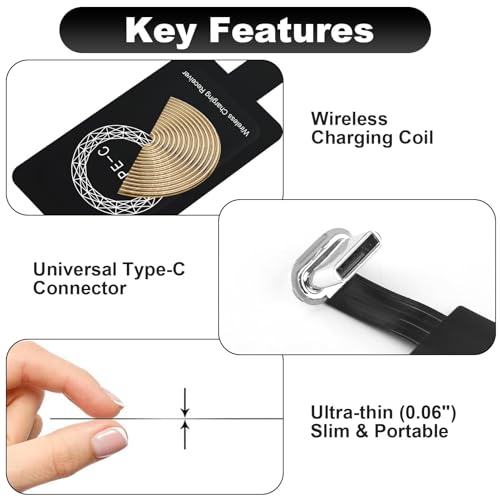 USB Typ C Qi Wireless Ladeempfänger Adapter für Samsung Galaxy A56 A36 A26 A16 A52s A72 A32 A51 A50 S25 S24 S23, Huawei, Xiaomi, Google Pixel und andere Typ C Smartphones, Kabelloses Induktives Laden