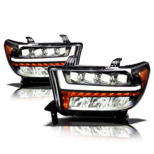 Alpha Owls 7180116 Quad-Pro Series Full LED Projector Headlights With White LED Light Bar & Sequential Signal - Black Amber Fits 2007-2013 Toyota Tundra / 2008-2017 Sequoia Halogen Models by Alpha Owls - Used condition - US$251.50