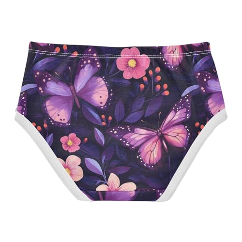 Wusikd Purple Butterflies Girls' Underwear Cotton Pink Flowers Girls Briefs Soft Toddler Underwear 2T2