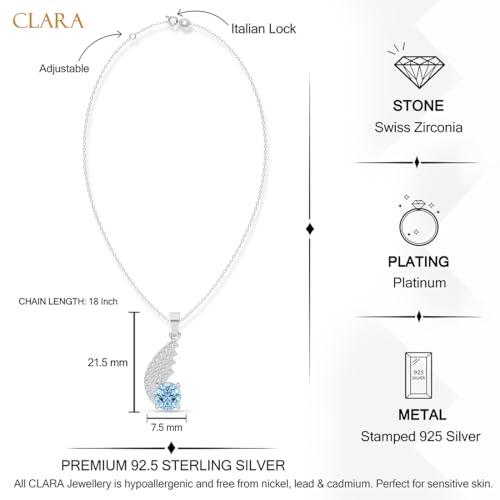 Image of Clara 925 Sterling Silver Blue Pendant Necklace with Chain | Platinum Plated |Minimal Daily Wear | Gift for Women & Girls