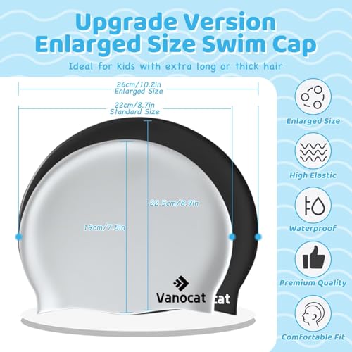 Kids Extra Large Swim Cap for Long Hair, Waterproof Silicone Swimming Caps for Boys Girls Children Youth Teen, Large Swim Hat for Long Thick Curly Hair & Dreadlocks Braids Weaves Afro Hair