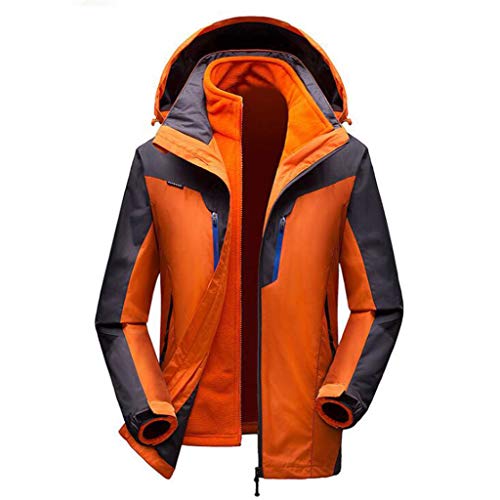 XGHW 3-in-1 Men's Jacket - Lightweight All Season Jacket, Waterproof Raincoat, Breathable - Men's Jacket for Cold Weather (Color : ORANGE, Size : L)