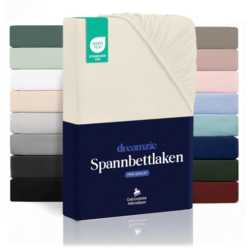 Dreamzie Spannbettlaken, 200 x 200 cm, für Dicke Matratzen bis 33 cm – 100% Polyester-Mikrofaser – Beige, Zertifiziert ohne Chemikalien (Oeko...