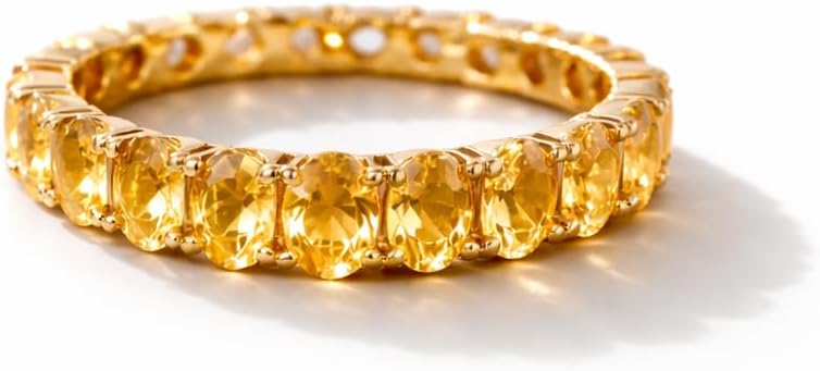 14K Yellow Gold Citrine Eternity Band for Women Oval Cut Full Eternity Ring November Birthstone Wedding Anniversary Band Stackable Fine Jewelry Gift For Her