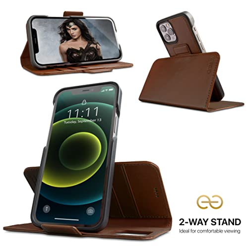 Image of dreem Fibonacci 2-in-1 Wallet Case for Apple iPhone 12 & 12 Pro - Luxury Vegan Leather, Magnetic Detachable Shockproof Phone Case, RFID Card Protection, 2-Way Flip Stand - Chocolate