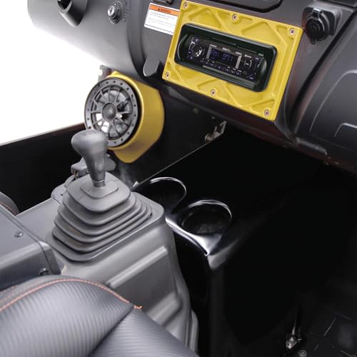 Image of Scosche ACM5B Universal Marine Radio Cover - Water Resistant Boat Dash Radio Protector Shield with Spring Loaded Flip-Up Retractable Door, Single DIN Marine Stereo Kit - Durable Boat Accessory - Black