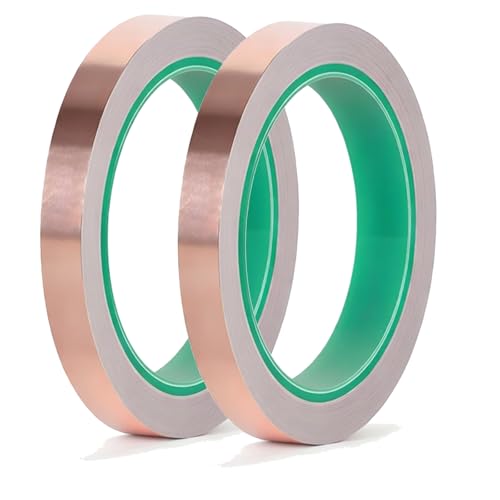 JUHEDCK 2 Rolls Copper Foil Tape 1/4 Inch x 21.8 Yards Double-Sided Conductive Adhesive Copper Tape for EMI Shielding Stained Glass Paper Circuits Soldering Electrical Repairs and Grounding
