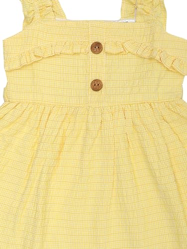 Image of Doodle Ruffle Dress for Baby Girls | Breathable Kids Frock & Dresses for Babies | Western Frocks with Flat Collar & Waist Tie | Knee Length with Sleeveless (Pink & Yellow | Age 6 Months - 4 Years)