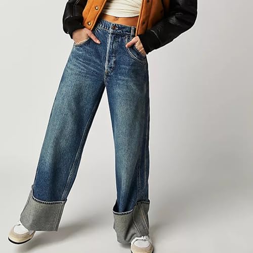 Baggy Jeans for Woman Trendy Y2k Wide Leg Denim Pants Simple Basic Denim Pants Lounge Soild Trouser with Pockets2