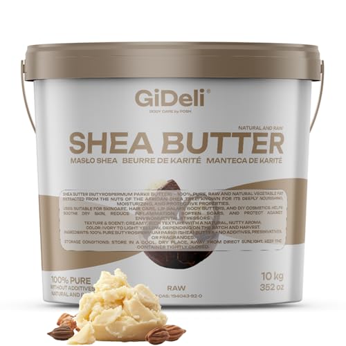 GiDeli Manteca de karité 100% pura y sin refinar – Manteca de karité natural para piel, cabello y cosméticos DIY – 10 kg