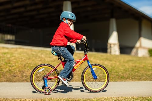 Image of Dynacraft Hot Wheels BMX Bike for Boys, 12-18 Inch Kids Bike, Ages 3-9, Rev Grip Handlebar Feature, Red & Black