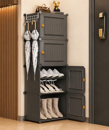 Image of Sunderlook Shoe Rack Plastic for Home- Shoe Stand, Chappal Stand, Professional Multipurpose Foldable Standing Comfort Runner Shoe Rack with Door, Slipper Stand (Grey, 8 Shelf 4 Door)