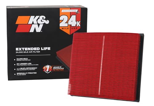 K&N Engine Air Filter: Extended Life 24,000 Mile Replacement Air