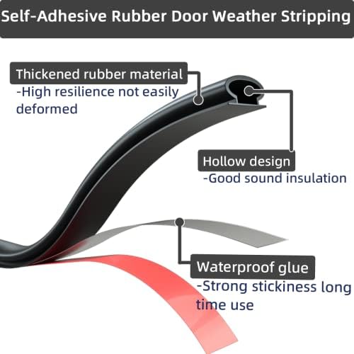 19.7 Feet Door Weather Stripping Door Seal Strip,Self-Adhesive Rubber Door Noise Blocker Sealing Strip for Window and Door Soundproofing D Shape,Door Insulation Strip for Door Frame Gap Blocker(Black) — view 3