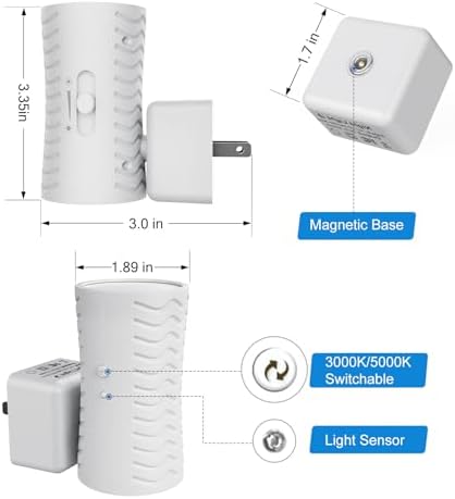 Miniatura 5 de Luz nocturna LED enchufable, luces nocturnas modernas giratorias de 360 enchufables a la pared, palanca de 3000 K5000 K, sensor de atardecer a