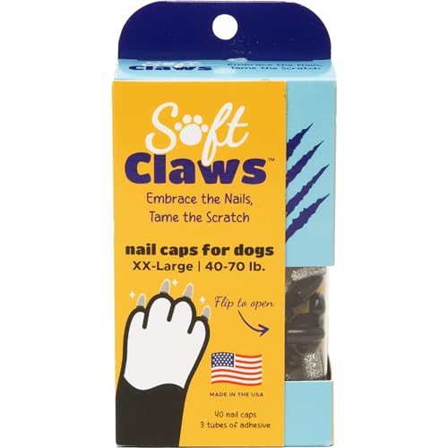 Image of Soft Claws Dog Nail Caps, 40 XX-Large Nail Caps, Made in USA - Vet Developed, Safe & Non-Toxic Easy to Apply Claw Covers | Protects Furniture & Skin, Black and Silver Sparkle