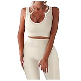 Contenu de la livraison : LOSVIP Pantalons Tenues d\'entraînement Yoga Ensembles côtelés pour femme Taille Débardeur sans couture 2 Femmes Costumes Pantalon blanc pour femme Compte client Mon compte, Blanc., M