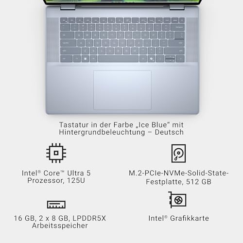 Dell Inspiron 16 7640 2-in-1 Laptop 16 16:10 FHD+ Touch, Evo Edition - Core Ultra 5, 16GB RAM, 512GB SSD, Graphics, Windows 11 Home, Fingerprint Reader, Backlit Keyboard German