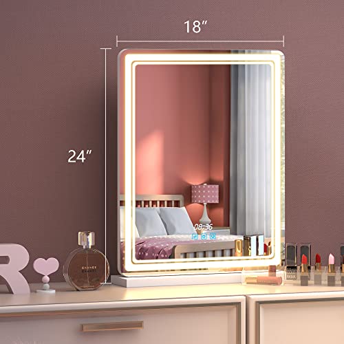 Lareth Led Makeup Vanity Mirror With Lights Large Lighted Mirror For Desk, Tabletop, Makeup Mirror With Dimmable 3-Color Lights, White, 18" Wx24 H #TOP5