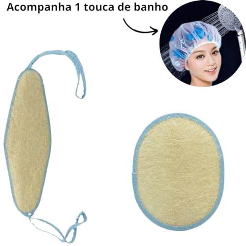 Kit 3 Peças com Bucha Esponja Vegetal Esfoliante Costa Dorsal Esponja Oval e Touca de Banho - Natusf