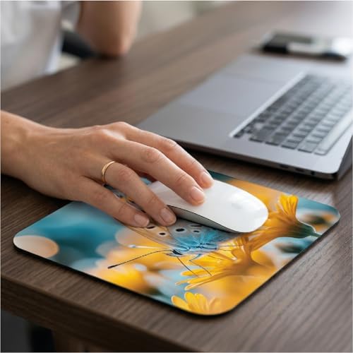 Image of Premium Non-Slip Mouse Pad | Smooth Surface for Optical & Laser Mice | Anti-Skid Rubber Base | Office, Home & Gaming | Square Nature Butterfly Garden Design