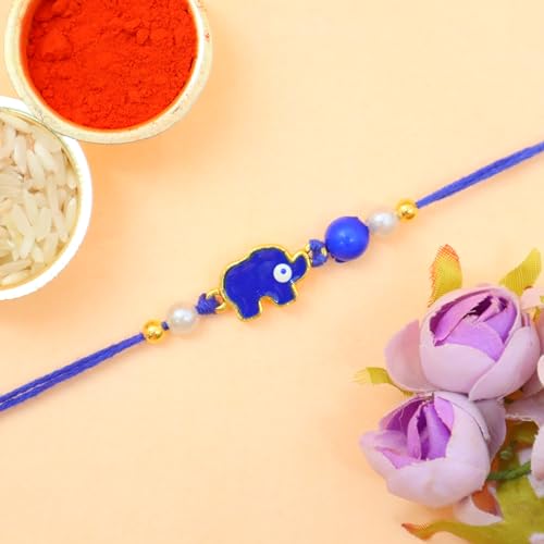 Image of JAIPUR ACE Premium Evil Eye Rakhi Protect from Negative Energy Eye Shaped Evil Eye Rakhin Handmade with Greeting Card for Bro, Brother, Bhaiya, Bhai (Elephant Rakhi)
