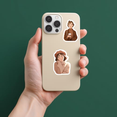 Image of Brown Aesthetic Kawaii Girl Vinyl Stickers Pack of 30 | Waterproof Cute Coffee & Fashion Theme Decals for Laptop, Water Bottle, Journal, Scrapbook, Phone Case | Soft Girl Self-Adhesive Sticker Pack