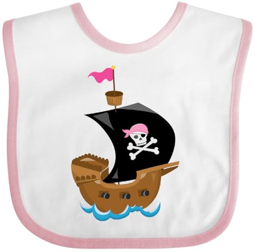 inktastic Pirate Ship with Skull and Crossbones - Pink Baby Bib