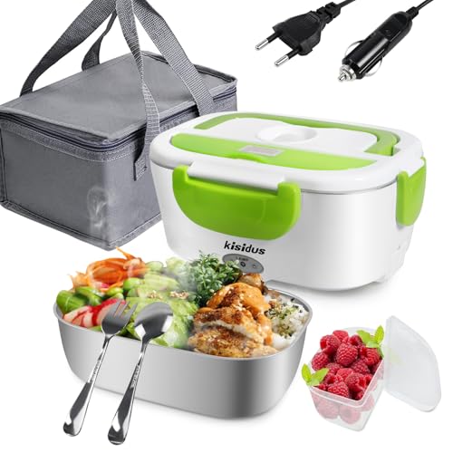 kisidus Gamelle Chauffante Electrique Lunch Box Électrique Chauffante 60W Boîte Repas 220V 12/24V 1,5L Pour Maison Voiture Camion - Vert