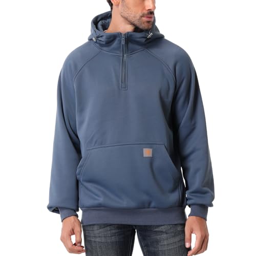 Men's Fashion Hoodie Fleece Warm Sweatshirt | Fleece-Lined Thickened Quarter-Zip Design Pullover Versatile