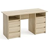 KOMTO Schreibtisch mit Schubladen - Oslo 140 x 60 x 74 cm Moderner Schreibtisch Sonoma Eiche + Weiß Bürotisch Computertisch Arbeitstisch Büro PC-Tisch Kinderschreibtisch mit Stauraum