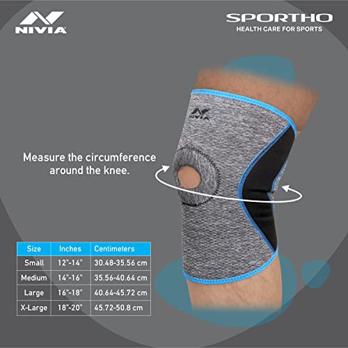 Image of NIVIA Orthopedic Knee Support for Men & Women with Patella Hole Slip-in Premium Breathable Compression Knee Sleeve, Enhanced Performance in Sports, Workouts & Daily Activities(Grey, S), Single Piece