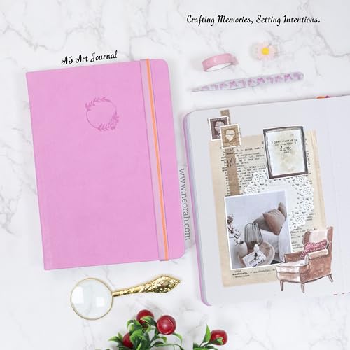 Image of NEORAH - A5 - ART JOURNAL | 200 Gsm Dotgrid Notebook | 160 Pages(21.0 x 14.8 cm) |Hard Cover|3 Bookmarks|Elastic Closure |Back Pocket | Ideal - Bujo,Drawing & Painting, Junk Journal (Lavender)