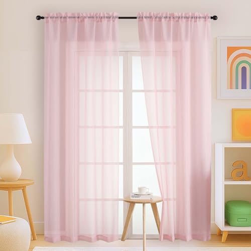 Ebesto Blush Pink Sheer Curtains 84 Inches Long 2 Panels Elegant Airy Transparent Light Filtering Window Curtains Window Drapes for Living Room Bedroom Top Dual Rod Pocket Design 2x42Wx84L Inches