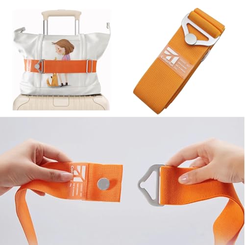 Image of Luggage Strap for Suitcases Add a Bag Travel Belt for Luggage Over Handle Carry On Bag Elastic Adjustable Belt Strap with Alloy Buckle Hands-Free Airport Travel Trips Accessories Orange
