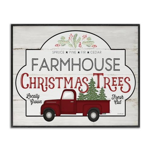 Farmhouse Christmas Tree Vintage Sign, 11 x 14 Inch Framed Giclée Print