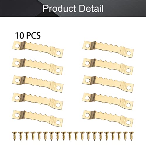Image of MroMax 10PCS Sawtooth Picture Hangers Iron Picture Hangers 1.85 inch x 0.31 inch Double Hole Picture Frames Hangers for Hanging Clock Paintings Artwork Picture Frame Hook Photos Gold