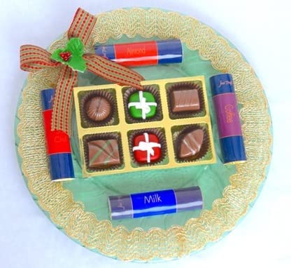 Jus' Trufs Classic Christmas Truffles and Logs Glass Platter Gift for Christmas, Chocolate Candies, Assorted Truffles for Christmas Gift Box for Family, 150gm