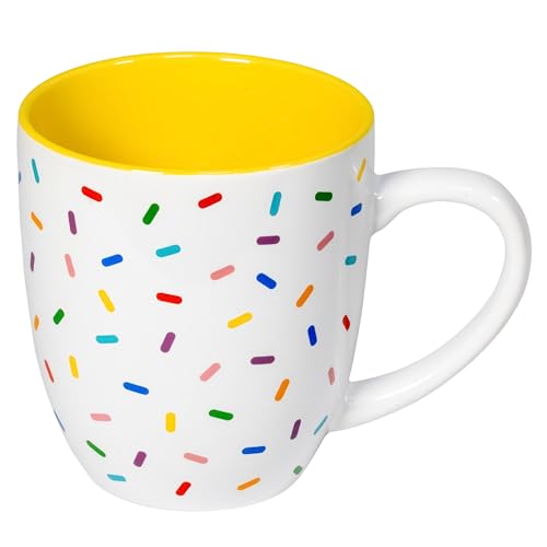 Daffodil Yellow Cute Coffee Mug with Rainbow Sprinkles | Birthday Cake Coffee Cup Gift | Large White Ceramic Cup | Ice cream and Dunkin Donuts Coffee Mugs