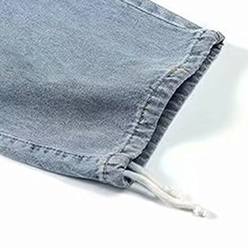Mens Jeans Relaxed Fit Drawstring Elastic Waist Wide Leg Baggy Denim Pants with Pockets Casual Trousers Streetwear 6