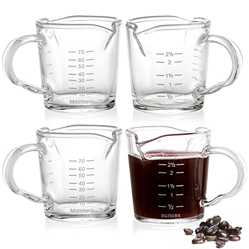 Hacaroa 4 Pack Double Spouts Measuring Cups Espresso Shot Glass with Handle, 2.5 Oz Mini Milk Triple...