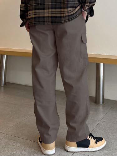 Image of GRECIILOOKS Men Loose Low-Rise Baggy Cargo Pants - Cotton Trousers with Adjustable Drawstring Waist - Casual Streetwear Utility Cargos