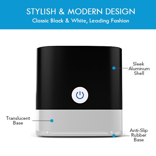 Marsboy Portable Bluetooth Speaker highlighting its sleek aluminum shell, translucent base, and anti-slip rubber base.