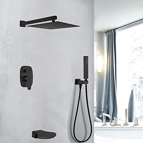 Kit de douche luxe noir mat 10 pouces avec robinet cascade de baignoire - 5
