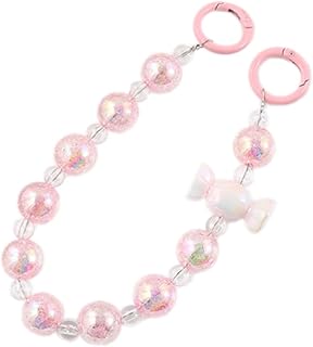 Blausky 1 pieza de longitud aprox. 27 cm colgante para teléfono móvil, universal, corto, pulsera para teléfono móvil, pulsera de perlas para teléfono móvil, cordón para mujer, color rosa