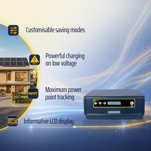 Image of Luminous Single Phase Off-Grid Pure Sine Wave Solar Inverter, MPPT and iSOT Technology, Customized Saving Modes, Supports up to 1000Wp Panels, LCD Display (NXG Pro 1kVA /24V, 3 Years Warranty)