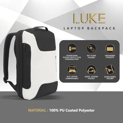 Image of SWISS MILITARY LUKE 23L 15.6 inch Laptop Backpack for Men & Women, Polyester, Padded Laptop & iPad Compartment, USB A & C Charging Port, TSA Lock, Multiple Quick Access Pockets, Keychain Holder