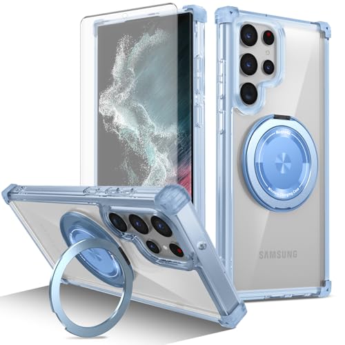 Coque Samsung S22 Ultra 5G transparente Asuwish avec verre trempé et anneau bleu