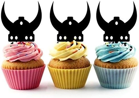 Viking Helmet Silhouette Acrylic Cupcake Toppers 12 pcs
